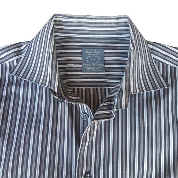 Pronto Uomo Platinum SZ M Striped Men's Button Up Non Iron Cotton Shirt - Picture 3 of 11
